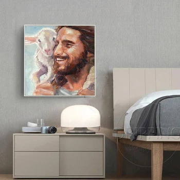 Vynikajúci Umelec Ručne maľované Vysokej Kvality Ježiša a Ovce, olejomaľba na Plátne Ovce a Boha Ježiša Portrét olejomaľba