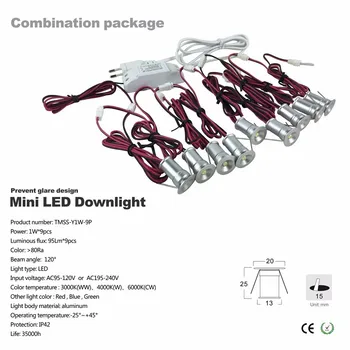 1W LED Zapustené bodové svetlo Dekorácie Osvetlenie AC85-277V Stmievanie Ovládač 15 mm Výrez 120D Predviesť Downlight 9pcs/set