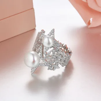 SLJELY Luxusné Značky S925 Sterling Silver Pearl Star Galaxy Prst Prsteň Micro Cubic Zirconia Kamene Ženy, Svadobné Party Šperky