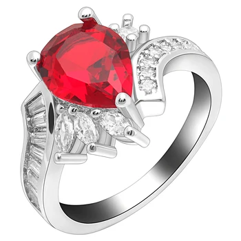 Hainon Luxusné Strieborná Farba, Granát, Prstene Pre Ženy Veľké Oválne Červený Kameň Zirkón Svadobné Zapojenie Prst Prsteň, Šperky