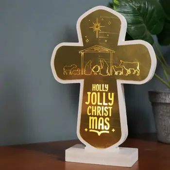 3D Akrylové Kríž Tieň Led Lampa Atmosféru Nočné Svetlo Stôl Tabuľky Nástenné Svietidlá Kresťanstvo Kríž Remesiel Pre Darček Domov