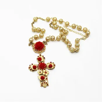MHS.SLNKO 1PCS Európskej Módy Zlatá Farba Cross Prívesok Barokový Vintage Náhrdelník Kvet Barokový Dlhý Náhrdelník Šperky Pre Ženy