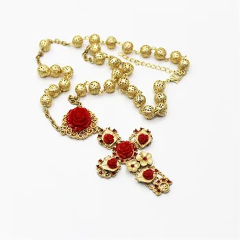 MHS.SLNKO 1PCS Európskej Módy Zlatá Farba Cross Prívesok Barokový Vintage Náhrdelník Kvet Barokový Dlhý Náhrdelník Šperky Pre Ženy