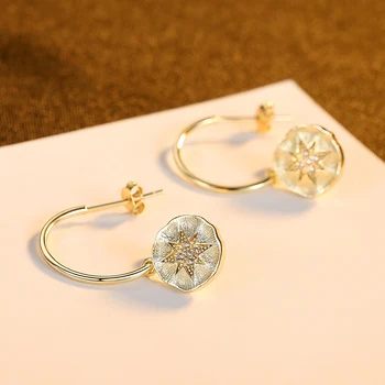 CZCITY Nový kórejský Dizajn Veľký Kruh 925 Sterling Silver Náušnice Ženy, Dievčatá na Denné Nosenie, Nepravidelné Zlatá Farba Jemné Šperky SE0496