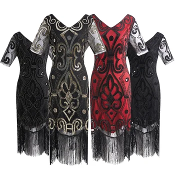 2020 Ženy Party Šaty Župan Femme 1920 Veľký Gatsby Krídlovky Sequin Fringe Midi Šaty Vestido Jar Leto Art Deco Retro Šaty