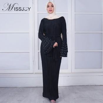 MISSJOY Pearl Šaty turecký Maxi Šaty, Závoje rukáv ženy Šaty Skladaný Islamskej Módne abayas župan moslimských Národnej costu Bežné
