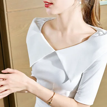 Dizajn zmysle t-shirt 2020 jar a v lete žien francúzske retro veľké klope top Polyester Bavlna Broadcloth