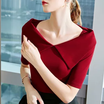 Dizajn zmysle t-shirt 2020 jar a v lete žien francúzske retro veľké klope top Polyester Bavlna Broadcloth