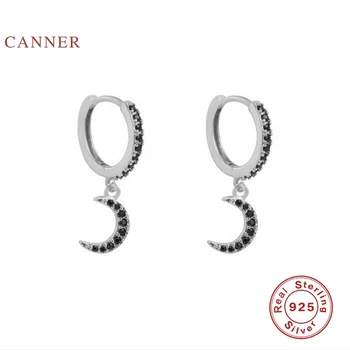 CANNER Black Diamond Polmesiaca Náušnice Obruče 925 Sterling Silver Šperky Pre Ženy, Strieborné Šperky, Náušnice Pendientes Brincos
