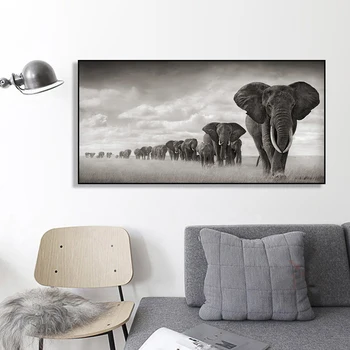 ZYGALLOP voľne Žijúcich Zvierat, Plátno, Maľovanie Čiernej Afriky Slony Frontu Plagát A Vytlačí Škandinávskych Múr Umenia Pre Obývacia Izba Dekor