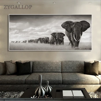 ZYGALLOP voľne Žijúcich Zvierat, Plátno, Maľovanie Čiernej Afriky Slony Frontu Plagát A Vytlačí Škandinávskych Múr Umenia Pre Obývacia Izba Dekor