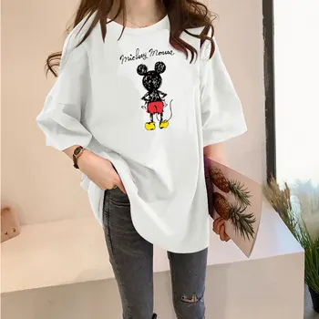 Disney Mickey Mouse Ženy T-shirts Lete Žena Topy Tees Cartoon Módne Lady T-shirt Ležérne Oblečenie Voľné Harajuku Nové Tričko