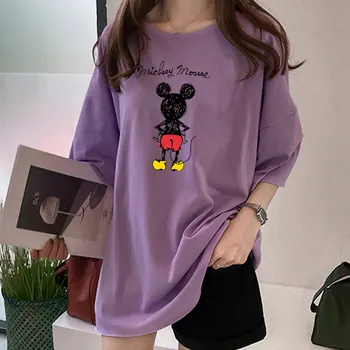 Disney Mickey Mouse Ženy T-shirts Lete Žena Topy Tees Cartoon Módne Lady T-shirt Ležérne Oblečenie Voľné Harajuku Nové Tričko