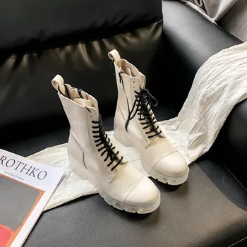 Dámske topánky členok luxusné letné bežné Martin topánky nový tenký štýl hrubé dno transparentná biela dámske topánky s logom dobré