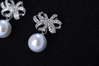 Autor pearl pripraviť pearl stud náušnice s lukom 925 sterling silver pre ženy
