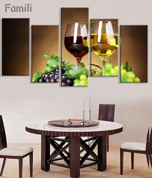 5panel vytlačené modulárny maľovanie Hlavne červené víno plátno tlačiť lacné umenie moderného domova wall art obrázok pre obývacia izba