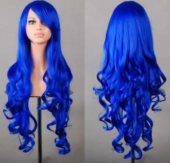 Cosplay Červená Parochňu Fei-Zobraziť Syntetické Dlhé Kučeravé Halloween Ženy Modré Vlasy Karneval Kostým Súťaž: Cosplay Naklonený Rany Black Hairpiece