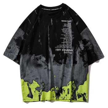 Dýka List Print T Shirt Mužov 2020 Módne Krátky Rukáv Hip Hop Móda Voľné Muž Bežné Bavlna Topy Streetwear