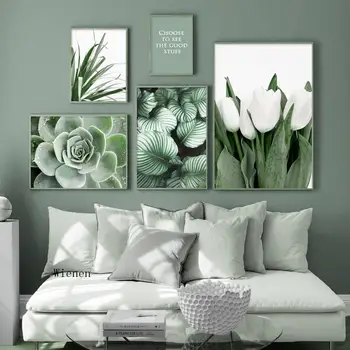 White Tulip Orchidea Succulents Zelená Rastlina Plátno na Maľovanie Nordic Plagáty a Tlačí na Steny Umenie Fotografie pre Obývacia Izba Dekor