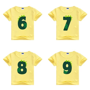 2021 Nové Letné Dieťa Chlapci Tričko Cartoon Dinosaura Prepínateľné Sequin Krátky Rukáv T-shirt Darček Detí O-neck Tee Top Chlapec Žltá