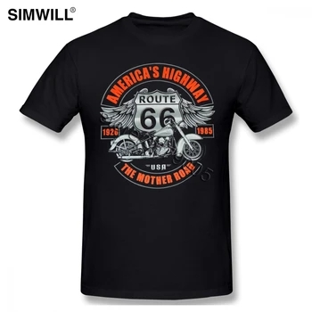 Route 66 Amerike Diaľnici T-shirt Mens Priedušná Krátky Rukáv Bavlna Tees Top okolo Krku Biker, T košele Nadrozmerná Klasické Tričko