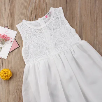 2019 Letný Detský Baby Girl Čipky Kvetinový Formálnej Strany Šifón Šaty Sundress Biele Čipky Vestidos Pre Vaše Princezná