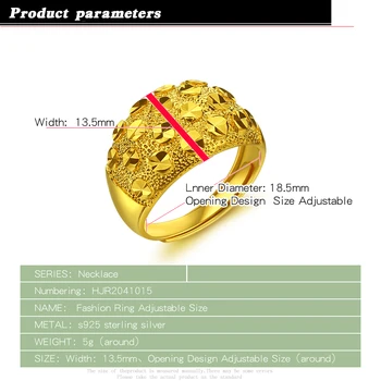 Nové Žien Zlatý Prsteň Módne Zlatý Prsteň Otvorenie Dizajn 925 Sterling Silver Ring Glamour Šperky Narodeninám Móda