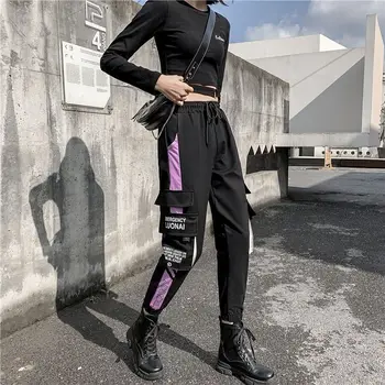Móda žena nohavice ženy cargo vysoký pás nohavice voľné nohavice joggers žena tepláky streetwear