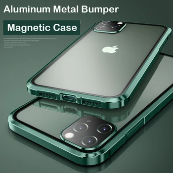 Magnetické puzdro Pre iPhone 12 Mini 12 Pro MAX Coque 11 Pro MAX XS XR Objektív Fotoaparátu Chránič Tvrdeného Skla Kryt Kovový Nárazník Prípade