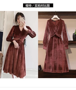 Plus veľkosť 5xl retro vintage zamatové šaty dlhý rukáv office dámy jeseň elegantné velvet skladaný obväz noc party šaty