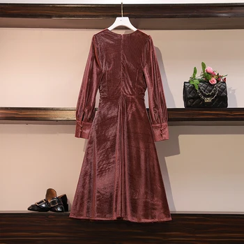 Plus veľkosť 5xl retro vintage zamatové šaty dlhý rukáv office dámy jeseň elegantné velvet skladaný obväz noc party šaty