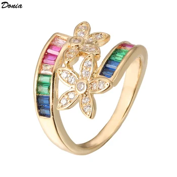 Donia šperky, Módne farebné krúžok módne šperky farba medi micro AAA zirkón krúžok geometrie krúžok módny duté rainbow krúžok