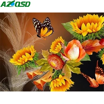 AZQSD 5D Diamond Maľovanie Slnečnice Plné Zostavy KUTILOV, Remeselníkov, Diamond Výšivky Predaj Kvetinový Plné Námestie Vŕtačka Pre Home Decor