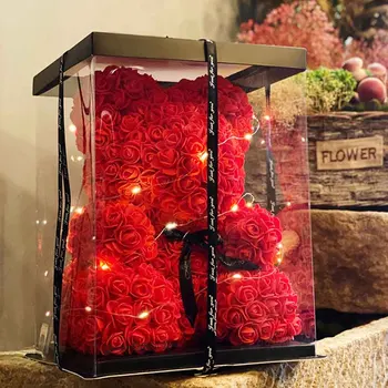 25 CM Burgundská Červená Ruža Medveď Valentines Day Darčeky Svadobné Dekorácie Pena Kvety Zásnubné Dary Zapojiť Dekoroch Vianočný dekor