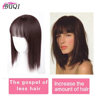 BUQI Syntetické príčesky Clip in Vlasy Kus Rovné Vlasy Bang Hlavu Hore Uzávery sponky do vlasov Zvýšiť Vlasy pre Ženy