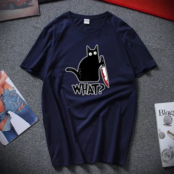 Mačka, Čo T Shirt Vražedné Mačka S Nožom Zábavné Halloween Darček Tričko Unisex Bavlnené tričká pre mužov a ženy