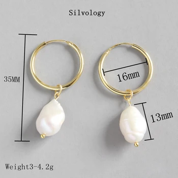 Silvology 925 Sterling Silver Kruhu Barokový Pearl Náušnice Zlaté Sladkovodné Perly Veľký Pokles Náušnice Pre Ženy Elegantné Šperky