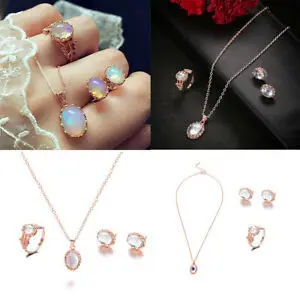 Elegantné Opálové Šperky Sady Pre Ženy Moonstone Prívesok Náhrdelníky Dámy Choker Vody Stud Náušnice Krúžok Svadobné Šperky, Darčeky