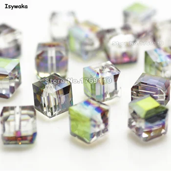 Isywaka 100ks 8 mm Teplé Svetlo Zelenej Farby Námestie Rakúsko Crystal Korálky kúzlo Sklenené Korálky Voľné Dištančné Guľôčok pre DIY Šperky Robiť