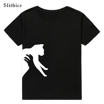 Slithice Punk Chytiť Mačku Lumbálna žena T-shirt Biely Top košele Grafické Zvierat T-košele pre Ženy Oblečenie Camiseta Feminina