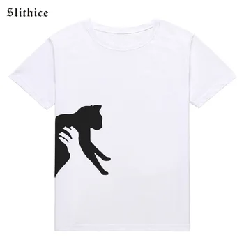Slithice Punk Chytiť Mačku Lumbálna žena T-shirt Biely Top košele Grafické Zvierat T-košele pre Ženy Oblečenie Camiseta Feminina