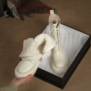 Ženy, Zimné topánky, Originálne Kožené Topánky Ženy Vojenské Bežné Martin Topánky Ženy Vlna Snehu Topánky