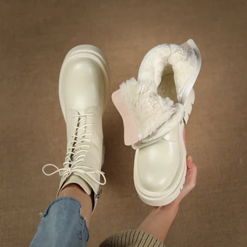 Ženy, Zimné topánky, Originálne Kožené Topánky Ženy Vojenské Bežné Martin Topánky Ženy Vlna Snehu Topánky