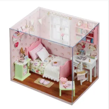 DIY Doll House Miniatúrne Drevený domček pre bábiky Miniaturas Nábytok, Hračky Dom Bábiky Hračky na Vianoce a Narodeniny Darček