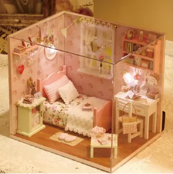 DIY Doll House Miniatúrne Drevený domček pre bábiky Miniaturas Nábytok, Hračky Dom Bábiky Hračky na Vianoce a Narodeniny Darček