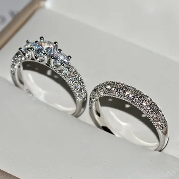 Horúce Elegantné Ženy Biele Svadobné Svadobné Prsteň Módne 925 Sterling Silver Šperky Sľub CZ Kameň Zásnubné Prstene Pre Ženy