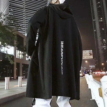 Zimná Vetrovka Mužov s Kapucňou Vetru Čierne Hrubé Hip Hop Bežné Bundy Muž kórejský Streetwear Zákopy Srsti Plyšové a Zahustenie