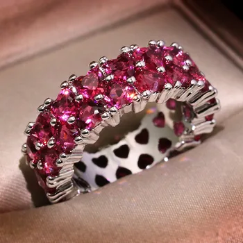 Dámske Luxusné Ružové Srdce Plné Diamond Zirkón Prsteň Zásnubný Nevesta Šperky Zvuk Vianočný Darček Roztomilý Krúžok Šterlingov Strieborné Prstene
