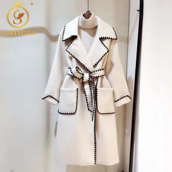 SMTHMA 2020 Hot Predaj Žena Vlny Kabát Kvalitné Zimné Bundy Ženy Slim Vlnené Dlho Cashmere Coats Cardigan Bundy Elegantné