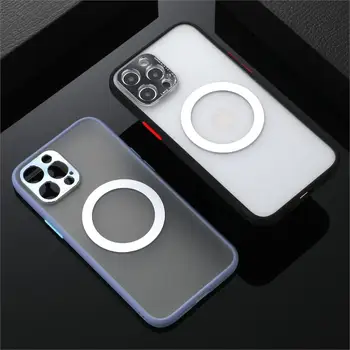 Objektív kamery na Ochranu Nárazníka Telefón puzdro Pre iPhone 12 Pro Max Mini 11 Magsafe Bezdrôtové Nabíjanie Matné Priehľadné Pokrytie Prípadov